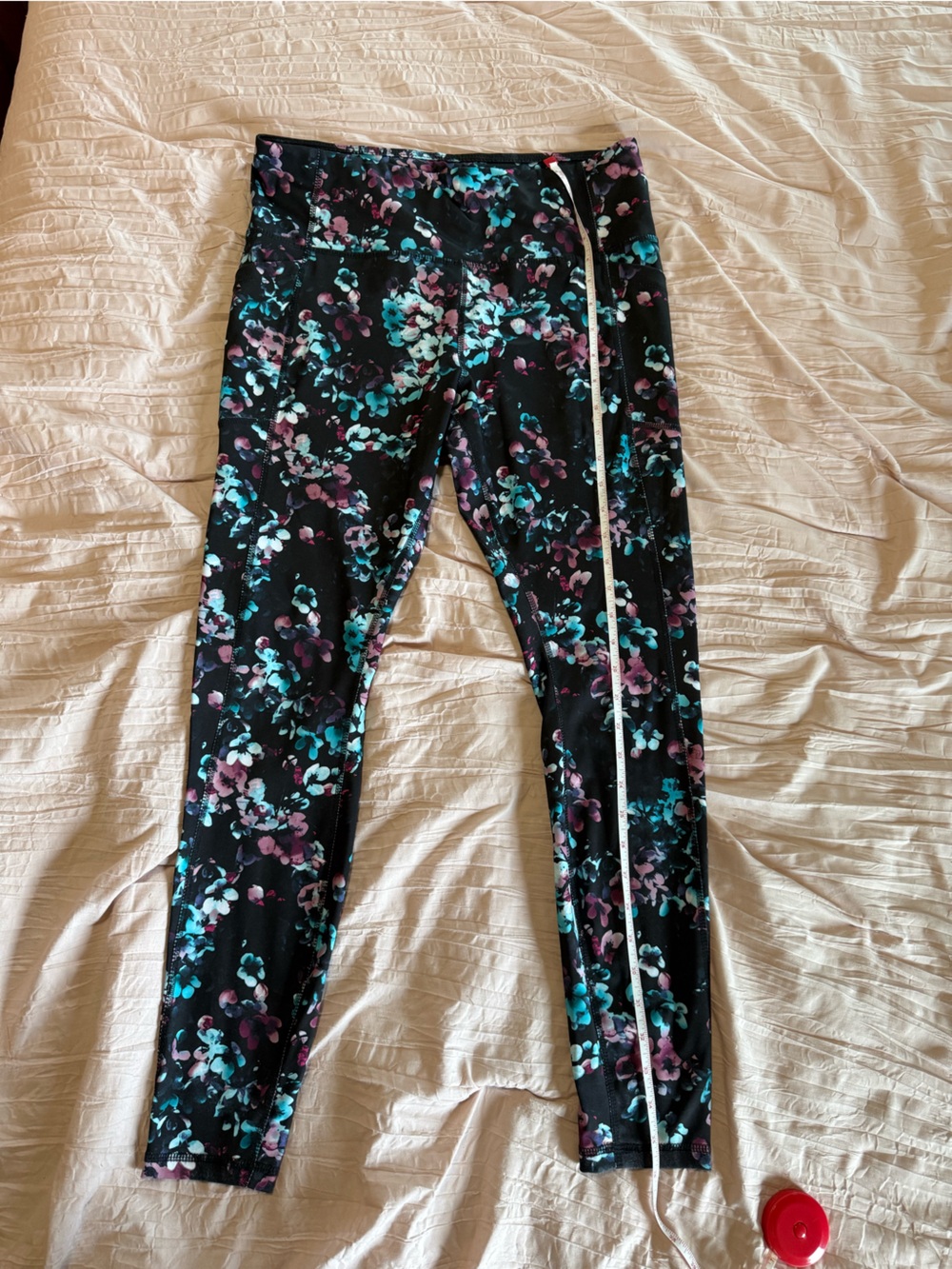 Avia Black Leggings with Teal and Pink Floral Print